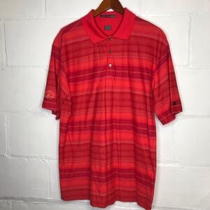 Tiger Woods Men's Large 100% Cotton Red Orange Striped Golf Shirt Louisiana